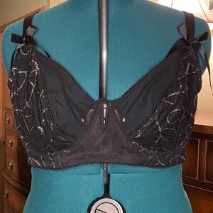 Savage Fenty 44D peep show unlined lace black/gold balconette bra (panty avail)